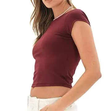 Women Backless T-Shirt Y2k Short Sleeve Crew Neck Crop Tee Top Open Back Slim Fit Blouse Tops