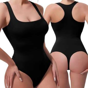 LIDLIT Racerback Square Neck Sleeveless Bodysuit For Women Slimming Thong Shapewear Bodysuit Basic C...