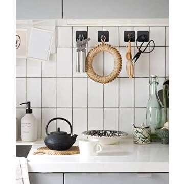 xdgeLoad Adhesive Hooks Black Matte Towel Hooks 4 Packs, Heavy Duty Stainless Steel Wall Hooks, Stic...