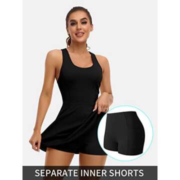 ATTRACO Tennis Workout Dress for Women with Shorts Underneath and Bra Athletic Dress Sleeveless for Golf Exercise Black
