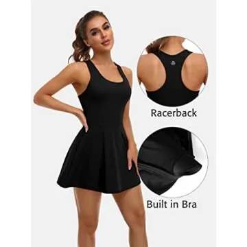 ATTRACO Tennis Workout Dress for Women with Shorts Underneath and Bra Athletic Dress Sleeveless for Golf Exercise Black