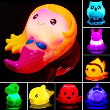 Bath Toys for Toddlers Baby 8 Pack Light Up Toys - Bathtub Toy Flashing Colourful LED Light Shower B...