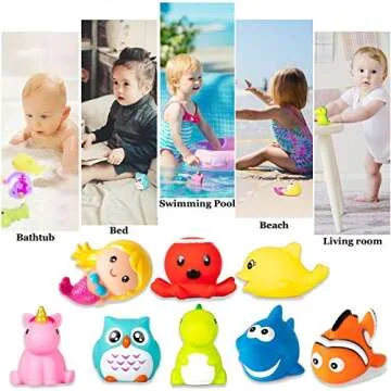 Bath Toys for Toddlers Baby 8 Pack Light Up Toys - Bathtub Toy Flashing Colourful LED Light Shower Bathtime for Kids Infants Shark, Clown Fish, Owl, Unicorn, Octopus, Dolphin, Dinosaur Mermaid