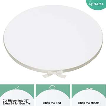 ONAMA – White Cake Drum 12 Inch Round 6 Pack - Smooth Cake Drum 1/2 Inch Thick Cake Boards with Professional Smooth Straight Edges and Glossy Finish - 6m Long Ribbon