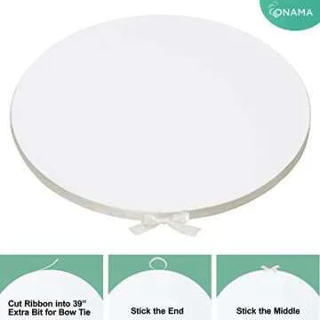 ONAMA – White Cake Drum 12 Inch Round 6 Pack - Smooth Cake Drum 1/2 Inch Thick Cake Boards with Professional Smooth Straight Edges and Glossy Finish - 6m Long Ribbon