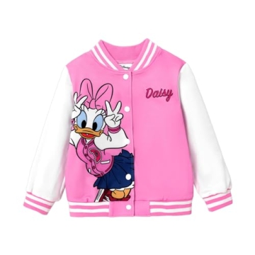 Disney Mickey and Friends Daisy Duck Girls Varsity Bomber Jacket - Lightweight Coat for Ages 9-10