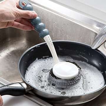 Stainless Steel Wool Scrubber with Handle, Heavy Duty Pot Scrubbers Dish Scrubber Cleaning Brush Was...