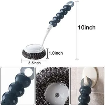 Stainless Steel Wool Scrubber with Handle, Heavy Duty Pot Scrubbers Dish Scrubber Cleaning Brush Wash for Dish, Stainless Steel Scrubbing Brushes Cleaning Supplies for Pots, Pans, Grills, Sink (3)