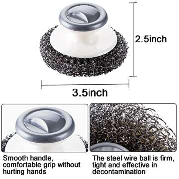 Stainless Steel Wool Scrubber with Handle, Heavy Duty Pot Scrubbers Dish Scrubber Cleaning Brush Wash for Dish, Stainless Steel Scrubbing Brushes Cleaning Supplies for Pots, Pans, Grills, Sink (3)