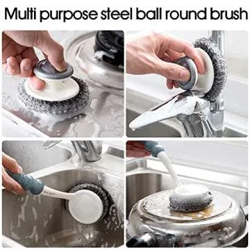 Stainless Steel Wool Scrubber with Handle, Heavy Duty Pot Scrubbers Dish Scrubber Cleaning Brush Wash for Dish, Stainless Steel Scrubbing Brushes Cleaning Supplies for Pots, Pans, Grills, Sink (3)