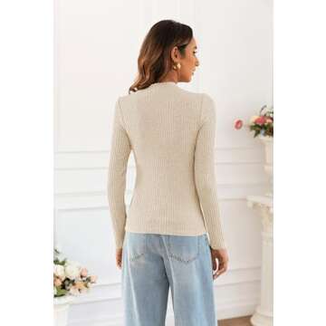 Poetsky Lightweight Sweaters for Women Fashion 2024 Winter Thermal Long Sleeve Shirts Business Mockneck Tops Almond L