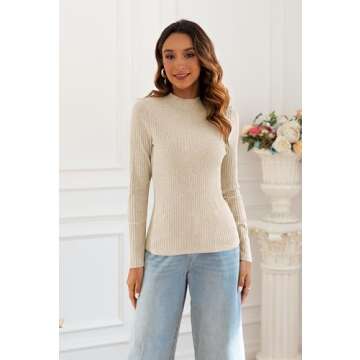 Poetsky Lightweight Sweaters for Women Fashion 2024 Winter Thermal Long Sleeve Shirts Business Mockneck Tops Almond L