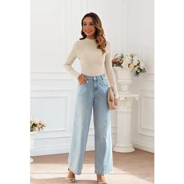 Poetsky Lightweight Sweaters for Women Fashion 2024 Winter Thermal Long Sleeve Shirts Business Mockneck Tops Almond L