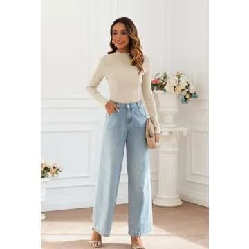 Poetsky Lightweight Sweaters for Women Fashion 2024 Winter Thermal Long Sleeve Shirts Business Mockneck Tops Almond L