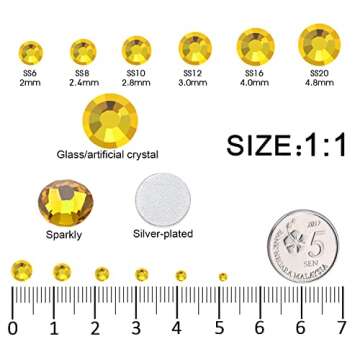 3792 Pcs Yellow Crystal Flatback Rhinestones Set for Nail, Art, Crafts, Makeup, Tumblers Glitter Round with Tweezers and Picking Pen(SS6~SS20)