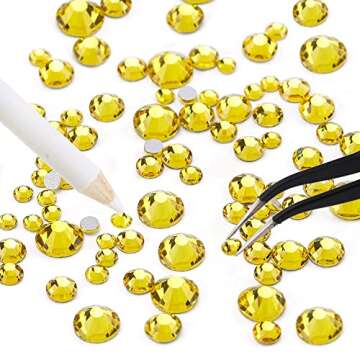 3792 Pcs Yellow Crystal Flatback Rhinestones Set for Nail, Art, Crafts, Makeup, Tumblers Glitter Round with Tweezers and Picking Pen(SS6~SS20)