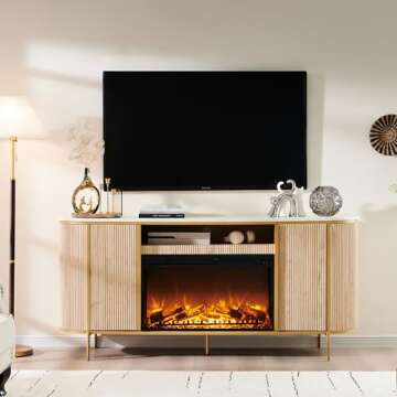 OKD Luxury 70" Fluted Fireplace TV Stand, Modern Chic Entertainment Center for TVs Up to 80 inches, ...