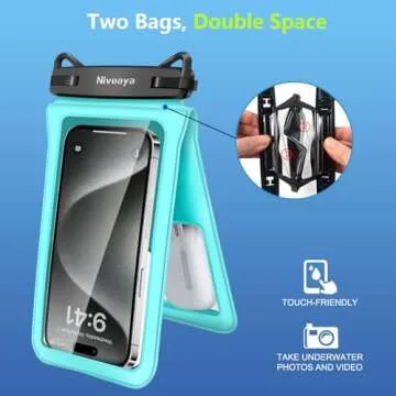 Niveaya Double Space Waterproof Phone Pouch - 2 Pack, Waterproof Phone Lanyard Case with iPhone 16/15/14/13/12 Pro Max up to 8.3", Phone Dry Bags for Vacation Beach Pool Kayak Cruise Travel Essentials