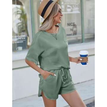 Andeip Women's Short Sleeve Waffle Knit Pajamas Set