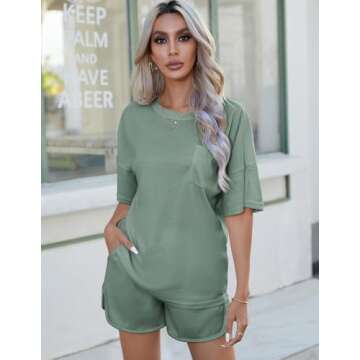 Andeip Women's Short Sleeve Waffle Knit Pajamas Set