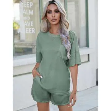 Andeip Women's Short Sleeve Waffle Knit Pajamas Set