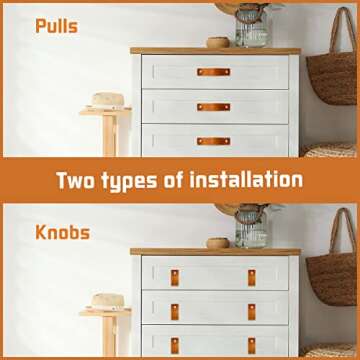 Jililil Leather Drawer Pulls, Brown Cabinet Handles 6 Pack, Soft Handles Hole Pitch Adjustable, Perfect Replacement of Metal Dresser Hardware (5 Inch Hole Centers)