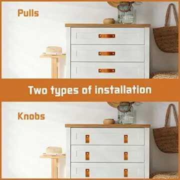 Jililil Leather Drawer Pulls, Brown Cabinet Handles 6 Pack, Soft Handles Hole Pitch Adjustable, Perfect Replacement of Metal Dresser Hardware (5 Inch Hole Centers)