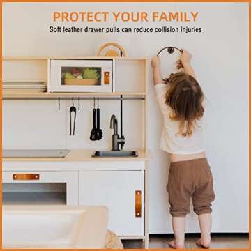 Jililil Leather Drawer Pulls, Brown Cabinet Handles 6 Pack, Soft Handles Hole Pitch Adjustable, Perfect Replacement of Metal Dresser Hardware (5 Inch Hole Centers)