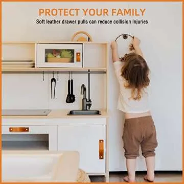 Jililil Leather Drawer Pulls, Brown Cabinet Handles 6 Pack, Soft Handles Hole Pitch Adjustable, Perfect Replacement of Metal Dresser Hardware (5 Inch Hole Centers)