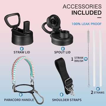 32 oz Insulated Water Bottle with Paracord Handle and Straps