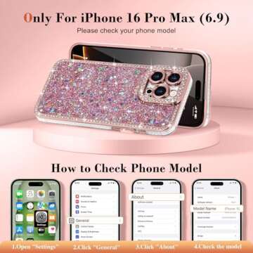 Lafunda for iPhone 16 Pro Max Case Glitter, Luxury Shiny Bling Sparkly Bumper Cover with Crystal Dia...