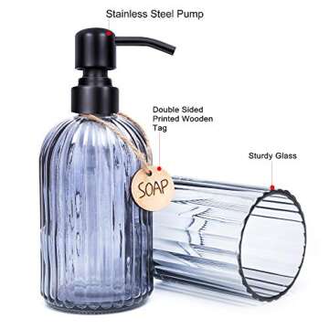 MARTHA&IVAN Glass Soap Dispenser Lotion Dispenser Rustic Soap Dispenser and Toothbrush Holder Set (G...