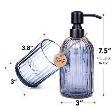 MARTHA&IVAN Glass Soap Dispenser Lotion Dispenser Rustic Soap Dispenser and Toothbrush Holder Set (Grey)