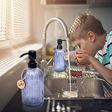 MARTHA&IVAN Glass Soap Dispenser Lotion Dispenser Rustic Soap Dispenser and Toothbrush Holder Set (Grey)