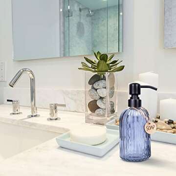 MARTHA&IVAN Glass Soap Dispenser Lotion Dispenser Rustic Soap Dispenser and Toothbrush Holder Set (Grey)