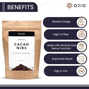 OJIO Raw Cacao Nibs - Dark Chocolate Nibs - No Sugar, Crunchy, Deep Flavor, Paleo, Non-GMO, Kosher, Superfood, Gluten Free Cocoa Nibs - 8 oz (Pack of 1)