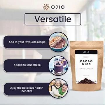 OJIO Raw Cacao Nibs - Dark Chocolate Nibs - No Sugar, Crunchy, Deep Flavor, Paleo, Non-GMO, Kosher, Superfood, Gluten Free Cocoa Nibs - 8 oz (Pack of 1)