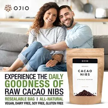 OJIO Raw Cacao Nibs - Dark Chocolate Nibs - No Sugar, Crunchy, Deep Flavor, Paleo, Non-GMO, Kosher, Superfood, Gluten Free Cocoa Nibs - 8 oz (Pack of 1)