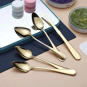 Gold Grapefruit Spoons 5 Pieces Set with Knife for Fruits