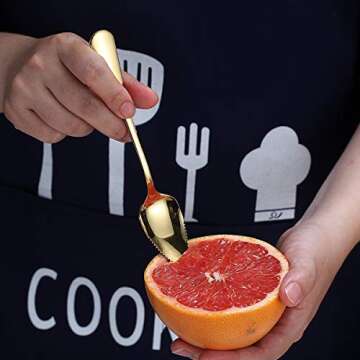 Gold Grapefruit Spoons 5 Pieces Set with Knife for Fruits