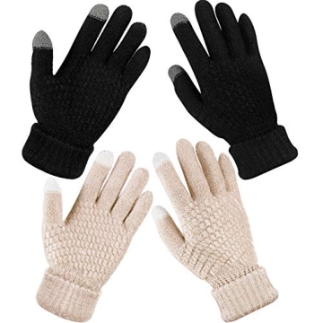 2 Pairs Women's Winter Touchscreen Gloves Warm Fleece Lined Knit Gloves Elastic Cuff Winter Texting ...