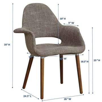 Modway Aegis Mid-Century Modern Upholstered Fabric Dining Chair with Wood Legs in Taupe