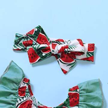 HAPPYMA Baby Girl Watermelon Swimsuit with Headband
