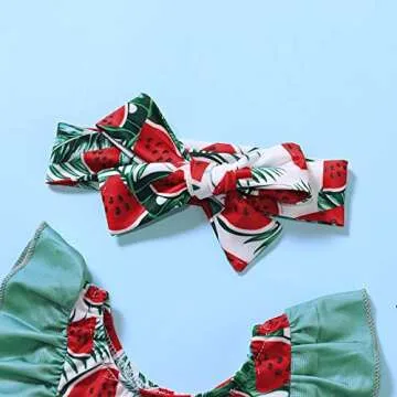 HAPPYMA Baby Girl Watermelon Swimsuit with Headband
