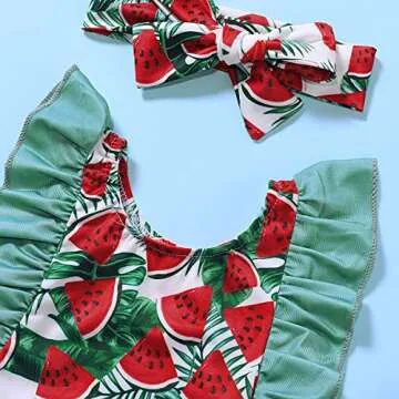 HAPPYMA Baby Girl Watermelon Swimsuit with Headband