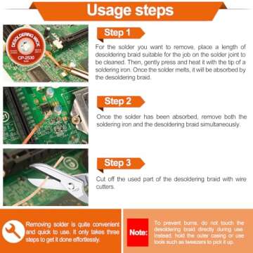 JoTownCand 3 Pcs Premium Desoldering Wick Set, 10FT No Clean Low Residue Solder Wick Braid (0.08, 0.1, 0.12IN) – Effortlessly Remove Solder and Disassemble Electronics