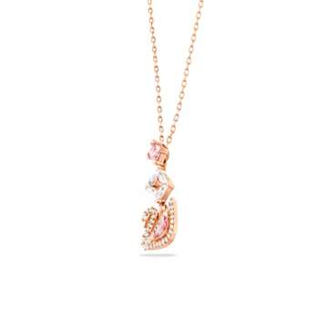 Swarovski Swan Pendant Necklace, Rose Gold Tone Finish, Pink Crystals, Clear Crystals