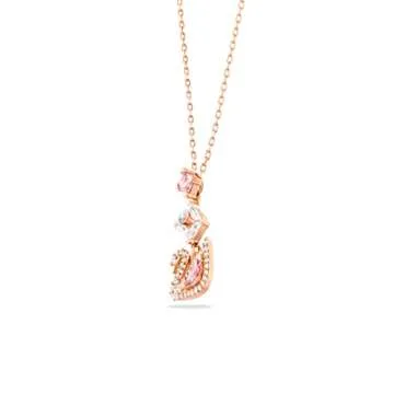 Swarovski Swan Pendant Necklace, Rose Gold Tone Finish, Pink Crystals, Clear Crystals