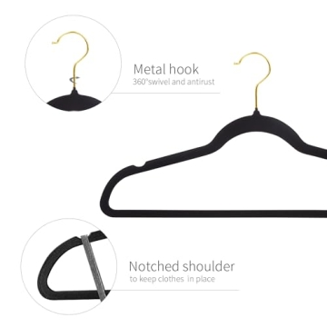 ManGotree Velvet Suit Hangers with 360° Swivel Gold Hook, Non-Slip Felt Hangers, Ultra-Slim Space Saving Clothes Hangers, Sturdy Coat Hangers, 36 Pack (Black)
