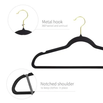 ManGotree Velvet Suit Hangers with 360° Swivel Gold Hook, Non-Slip Felt Hangers, Ultra-Slim Space Saving Clothes Hangers, Sturdy Coat Hangers, 36 Pack (Black)